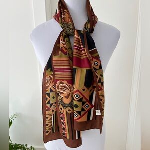 VINTAGE Scarves & Allied Arts Oblong Scarf Floral Geometric Earth Tones Italy
